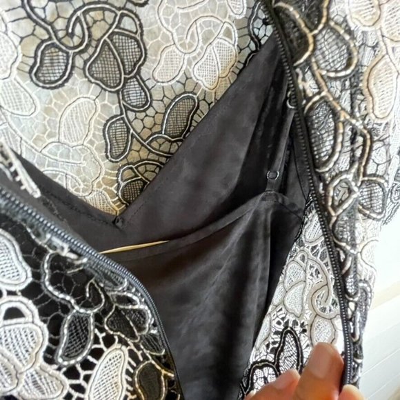 Diane Von Furstenberg‎ Black White Lace Midi Floral Lace Scalloped Dress Size 4 - Picture 8 of 9